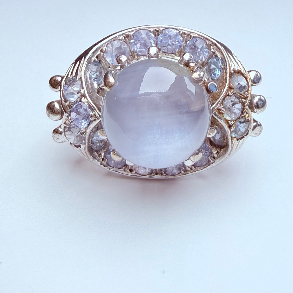 Estate 18K Solid Gold 9.2 CT Ceylon Sapphire Orbital Halo MCM Fine Vintage Ring